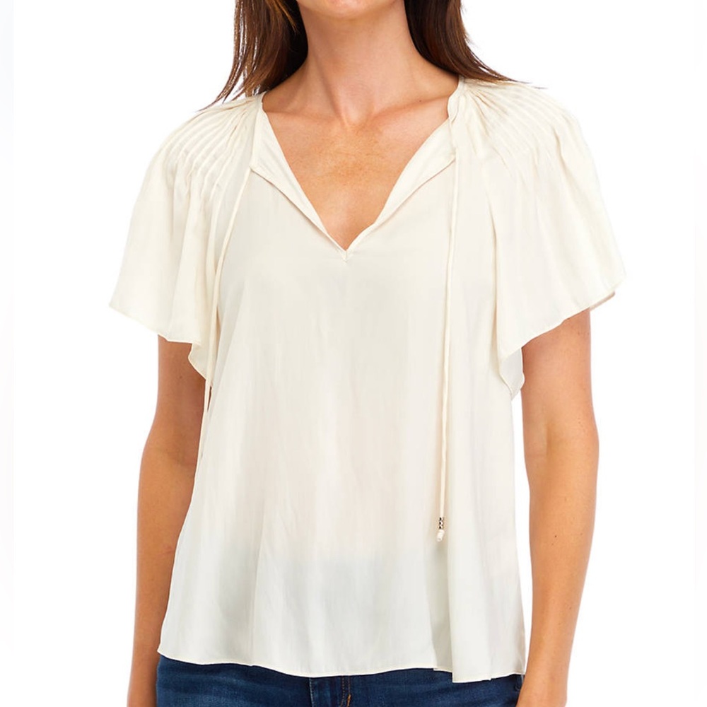 Philosophy Women's Flutter Sleeve
Split Neck Airflow Cream Pleated Blouse